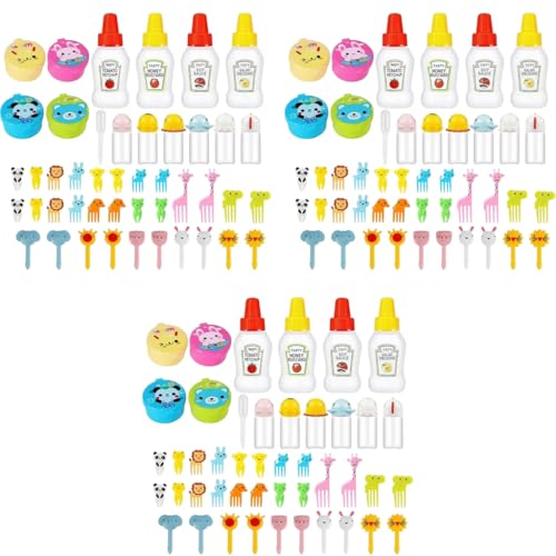 HASTHIP® 135PCS Mini Sauce Bottle & Fruit Fork Set for Kids Portable Dispenser Ketchup Dressing Bottles for Tiffin Picnic Camping Outdoor Activities HASTHIP® 135PCS Mini Sauce Bottle & Fruit Fork Set for Kids Portable Dispenser Ketchup Dressing Bottles for Tiffin Picnic Camping Outdoor Activities